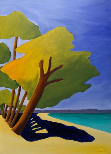 제목이 "Plage du Cap Coz"인 미술작품 Frédéric Cadiou로, 원작, 기름 나무 들것 프레임에 장착됨