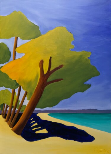 Painting titled "Plage du Cap Coz" by Frédéric Cadiou, Original Artwork, Oil Mounted on Wood Stretcher frame