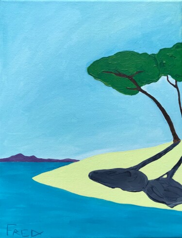 Ζωγραφική με τίτλο "Ombres sur la plage…" από Frédéric Cadiou, Αυθεντικά έργα τέχνης, Λάδι Τοποθετήθηκε στο Ξύλινο φορείο σκ…