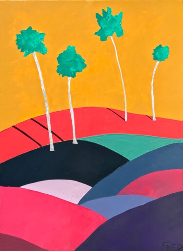 Картина под названием "Quatre palmiers" - Frédéric Cadiou, Подлинное произведение искусства, Масло Установлен на Деревянная…