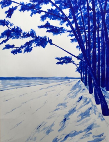 La Plage du Cap Coz - bleu outremer #2 Painting titled "La Plage du Cap Coz…" by Frédéric Cadiou, Original Artwork, Acrylic