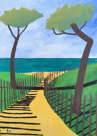 Painting titled "Le chemin de la pla…" by Frédéric Cadiou, Original Artwork, Acrylic