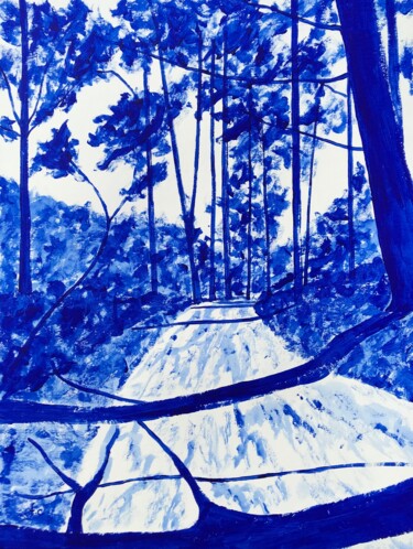 Malerei mit dem Titel "Bois du Hénan bleu…" von Frédéric Cadiou, Original-Kunstwerk, Acryl