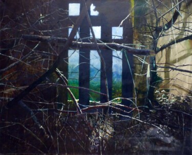 Painting titled "La mine - Autun" by Frédéric Chalot, Original Artwork, Oil Mounted on Wood Stretcher frame