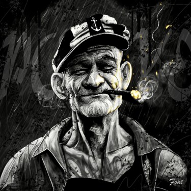 Digital Arts titled "Popeye V2" by Frédéric Font (Chroma), Original Artwork, Digital Painting Mounted on Wood Stretcher frame