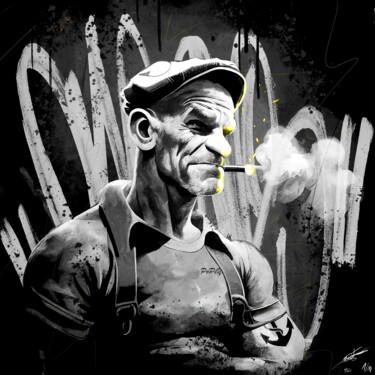 Digital Arts titled "Popeye V3" by Frédéric Font (Chroma), Original Artwork, Digital Painting Mounted on Wood Stretcher frame