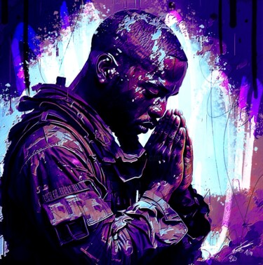 Digital Arts titled "Soldier Priest" by Frédéric Font (Chroma), Original Artwork, Digital Painting Mounted on Wood Stretcher…