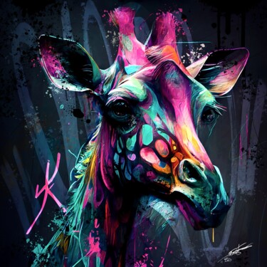 Digitale Kunst mit dem Titel "Girafe V1" von Frédéric Font (Chroma), Original-Kunstwerk, Digitale Malerei Auf Keilrahmen aus…