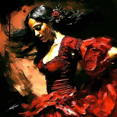 Digitale Kunst mit dem Titel "Flamenco V5" von Frédéric Font (Chroma), Original-Kunstwerk, Digitale Malerei Auf Keilrahmen a…