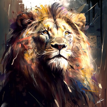 Artes digitais intitulada "Lion V6" por Frédéric Font (Chroma), Obras de arte originais, Pintura digital Montado em Armação…