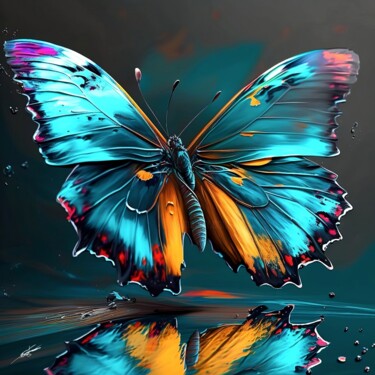 Digitale Kunst mit dem Titel "Papillon V2" von Frédéric Font (Chroma), Original-Kunstwerk, Digitale Malerei Auf Keilrahmen a…