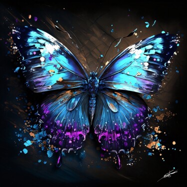 Digital Arts titled "Papillon V4" by Frédéric Font (Chroma), Original Artwork, Digital Painting Mounted on Wood Stretcher fr…