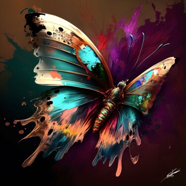 Arte digital titulada "Papillon V5" por Frédéric Font (Chroma), Obra de arte original, Pintura Digital Montado en Bastidor d…