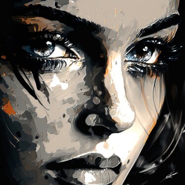 Arte digital titulada "La femme en noir et…" por Frédéric Font (Chroma), Obra de arte original, Pintura Digital Montado en B…