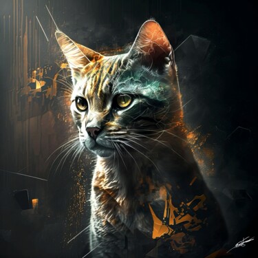 Digital Arts titled "Regard de chat sauv…" by Frédéric Font (Chroma), Original Artwork, Digital Painting Mounted on Wood Str…