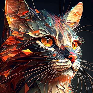 Artes digitais intitulada "Chat structuré" por Frédéric Font (Chroma), Obras de arte originais, Pintura digital Montado em A…