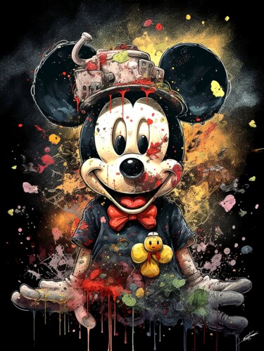 Digital Arts titled "Mickey, le héros in…" by Frédéric Font (Chroma), Original Artwork, Digital Painting Mounted on Wood Str…