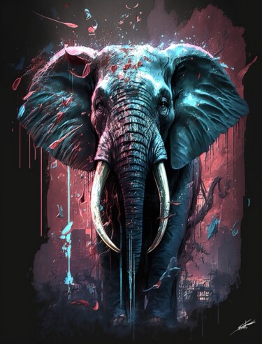 Digitale Kunst mit dem Titel "Le Gracieux Elephant" von Frédéric Font (Chroma), Original-Kunstwerk, Digitale Malerei Auf Kei…