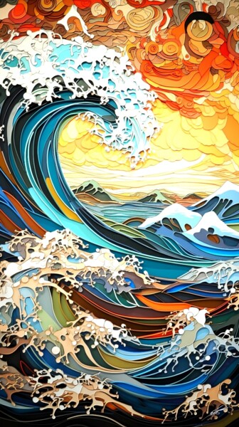 数字艺术 标题为“La beauté de la mer…” 由Frédéric Font (Chroma), 原创艺术品, 数字油画 安装在木质担架架上