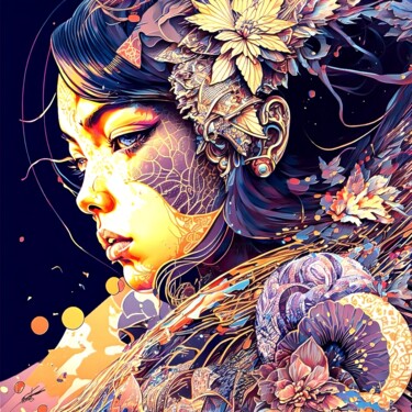 Arte digitale intitolato "La femme japonaise…" da Frédéric Font (Chroma), Opera d'arte originale, Pittura digitale Montato s…