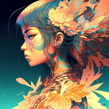 Arts numériques intitulée "Le japon en fleur" par Frédéric Font (Chroma), Œuvre d'art originale, Peinture numérique Monté su…
