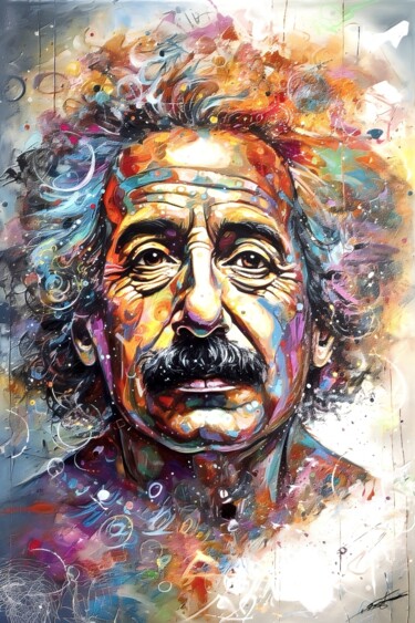 Digital Arts titled "Einstein Albert Pop…" by Frédéric Font (Chroma), Original Artwork, Digital Painting Mounted on Wood Str…