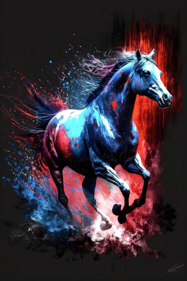 Digitale Kunst mit dem Titel "Le cheval trcolore" von Frédéric Font (Chroma), Original-Kunstwerk, Digitale Malerei Auf Keilr…