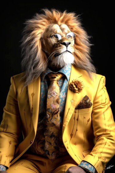 Arts numériques intitulée "le lion et le jaune" par Frédéric Font (Chroma), Œuvre d'art originale, Photo montage Monté sur C…