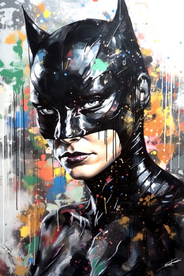 Digital Arts titled "Bad batgirl" by Frédéric Font (Chroma), Original Artwork, Digital Painting Mounted on Wood Stretcher fr…