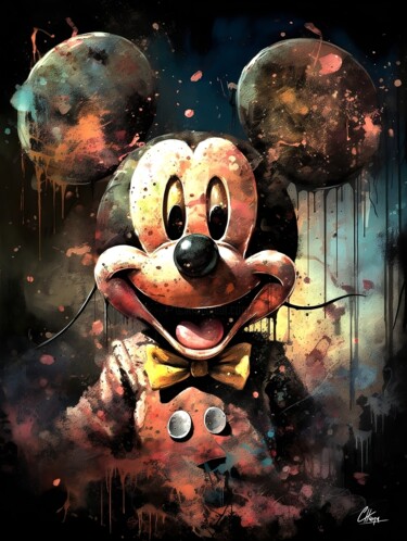 Digital Arts titled "Mickey Smiley" by Frédéric Font (Chroma), Original Artwork, Digital Painting Mounted on Wood Stretcher…