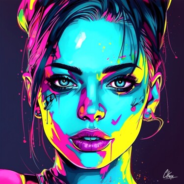 Цифровое искусство под названием "Neon Face" - Frédéric Font (Chroma), Подлинное произведение искусства, Цифровая живопись У…