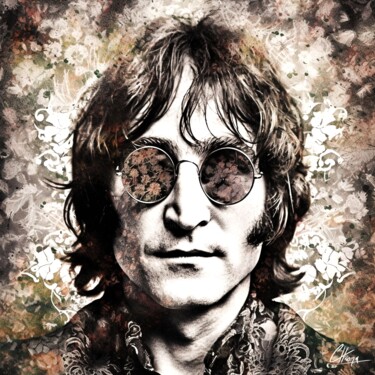 Digital Arts titled "John lennon" by Frédéric Font (Chroma), Original Artwork, Digital Painting Mounted on Wood Stretcher fr…