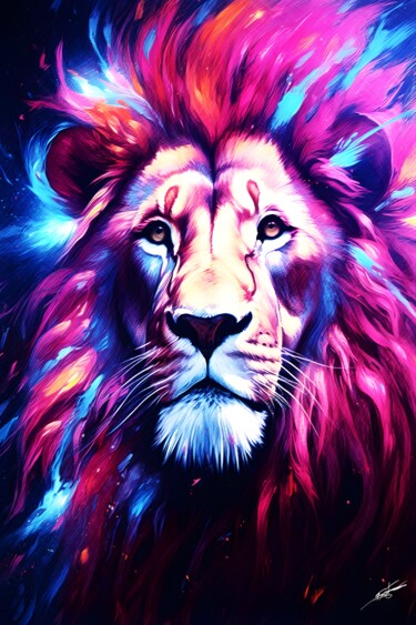 Arte digital titulada "Le Roi de la Savane" por Frédéric Font (Chroma), Obra de arte original, Pintura Digital Montado en Ba…