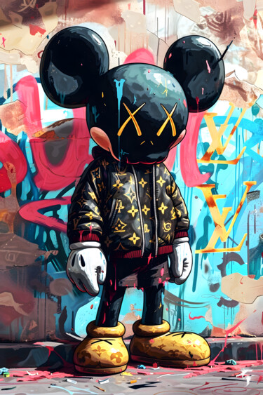 Digitale Kunst getiteld "KAWS x Mickey dans…" door Frédéric Font (Chroma), Origineel Kunstwerk, Digitaal Schilderwerk Gemont…