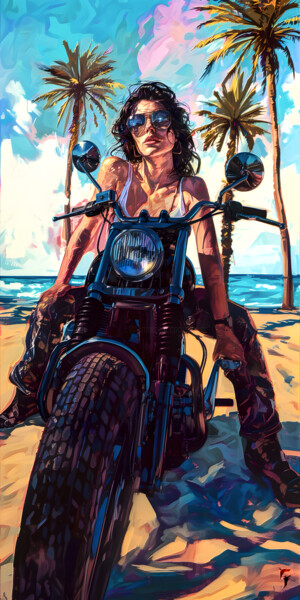 Digital Arts titled "Harley's Dream Évas…" by Frédéric Font (Chroma), Original Artwork, Digital Painting Mounted on Wood Str…