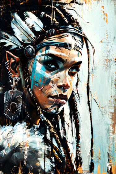 Arte digital titulada "L'Élégance Sioux :…" por Frédéric Font (Chroma), Obra de arte original, Pintura Digital Montado en Ba…