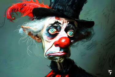 Arte digital titulada "L'Énigme du Clown :…" por Frédéric Font (Chroma), Obra de arte original, Pintura Digital Montado en B…