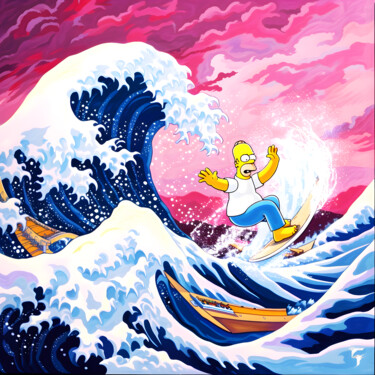 Digitale Kunst getiteld "Homer Simpson: Surf…" door Frédéric Font (Chroma), Origineel Kunstwerk, Digitaal Schilderwerk Gemon…