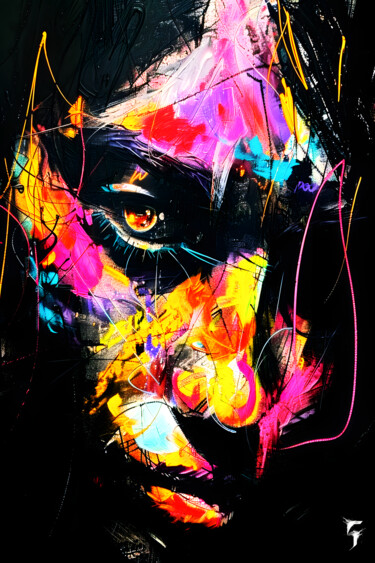 Digitale Kunst mit dem Titel "Énigme Violet-Jaune" von Frédéric Font (Chroma), Original-Kunstwerk, Digitale Malerei Auf Keil…