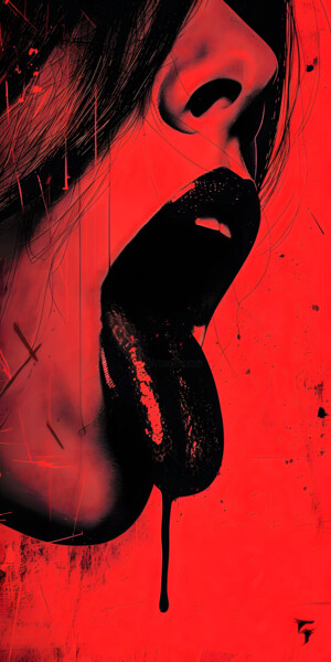 Digital Arts titled "Rouge Tentation" by Frédéric Font (Chroma), Original Artwork, Photo Montage Mounted on Wood Stretcher f…
