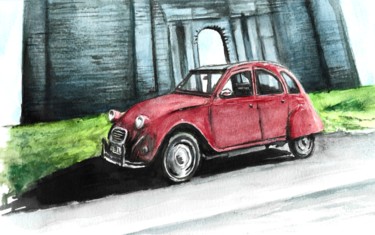 Painting titled "2CV" by Frédéric Fournier, Original Artwork, Watercolor