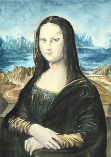 Malerei mit dem Titel "La Joconde-Aquarell…" von Frédéric Fournier, Original-Kunstwerk, Aquarell