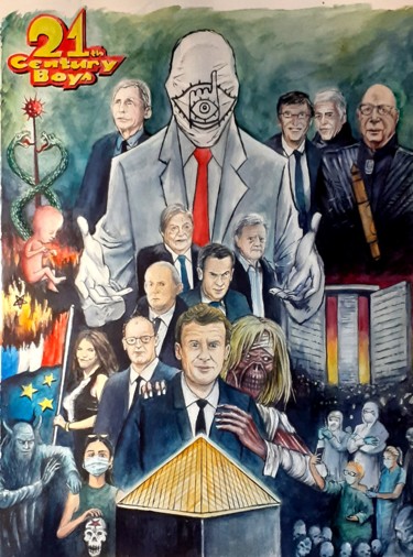 Painting titled "21th Century Boys" by Frédéric Fournier, Original Artwork, Watercolor