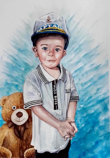 Painting titled "Younes" by Frédéric Fournier, Original Artwork, Watercolor