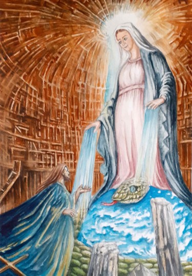 Pintura intitulada "Marie écrasant le s…" por Frédéric Fournier, Obras de arte originais, Aquarela