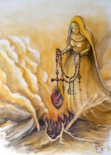 cœur brûlant. (Burning heart) Peinture intitulée "cœur brûlant. (Burn…" par Frédéric Fournier, Œuvre d'art originale, Aquarelle
