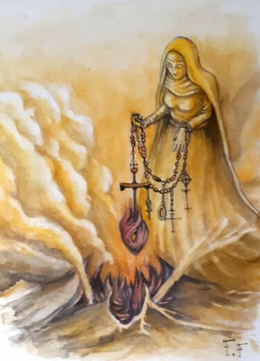 Painting titled "cœur brûlant. (Burn…" by Frédéric Fournier, Original Artwork, Watercolor