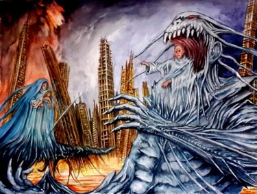 Painting titled "Apocalypse" by Frédéric Fournier, Original Artwork, Watercolor