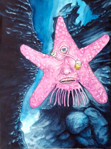 Painting titled "Patrick The Sea Star" by Frédéric Fournier, Original Artwork, Watercolor Mounted on Other rigid panel