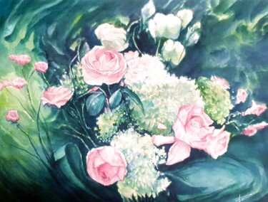 Malerei mit dem Titel "Bouquet#2" von Frédéric Fournier, Original-Kunstwerk, Aquarell